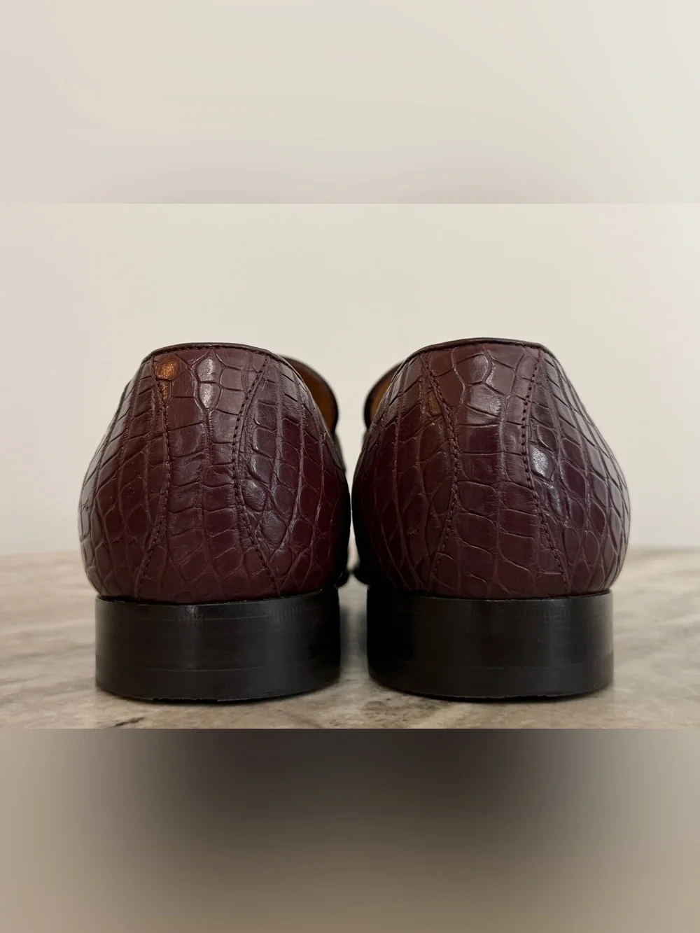 GUCCI GG Alligator Bordeaux Loafers Burgundy 9 / 9.5 US Crocodile Maroon 42.5